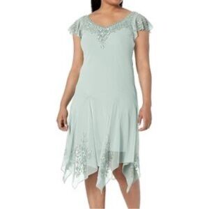 NWT J Kara Mint Fairycore Whimsical Asymmetrical Dress with Embellishments